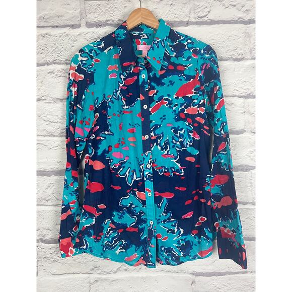 LILLY PULITZER Women's 8 Reef Me Up Joycee Button Resort Tropical Fish Art Shirt - Picture 10 of 10